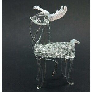 Spun Glass Reindeer Ornament Frosted Antlers Vintage 3" Tall